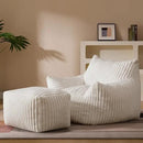 Oversized Bean Bag Chaise Lounge Chair Indoor for Adults with Armrests & Ottoman - Giant Comfy Beige Beanbag Lazy Floor Sofa Cloud Accent Chair for Reading, Gaming, Cozy Fluffy Cloud Mini Couch by CozyNest Decor
