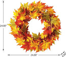 Glitzhome 24 Inch Pre-lit Fall Wreath, Autumn Wreath for Front Door, Lighted Maple Leaves Wreaths with Timer for Thanksgiving Halloween Christmas Wall Front Porch Home Decoration by CozyNest Decor