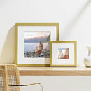 Vittanly 8x8 Picture Frames Set of 9, Shatter Resistant Plexiglass, Display 4x4 Pictures with Mat or 8x8 without Mat, Photo Frames for Wall Mount, Engineered Wood, Gold by CozyNest Decor
