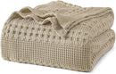 PHF 100% Cotton Waffle Weave Blanket King Size, Soft Lightweight Breathable Cozy Summer Blankets for Bed, Luxury Aesthetic Woven Bedding for Home Decor, 108"x90", Khaki by CozyNest Decor