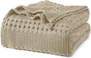 PHF 100% Cotton Waffle Weave Blanket Queen Size, Soft Lightweight Breathable Cozy Summer Blankets for Bed, Luxury Aesthetic Woven Bedding for Home Decor, 90"x90", Khaki by CozyNest Decor