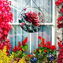 RIVEENY Red Rose Stained Glass Window Hanging,8" Valentines Day Rose Gifts for Wife Girlfriend,Birthday Gift for Women, for Mom Grandma Aunt Sister