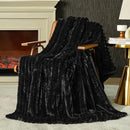 Amélie Home Faux Fur Throw Blanket for Couch, Cozy Fuzzy Fluffy Fur Luxurious Soft Striped Plush Gift Blankets for Family Sofa Chair Bed Living Room Bedroom, 55"x70", Black by CozyNest Decor