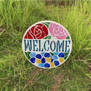 Bieye MSS002 Rose Flowers Tiffany Style Stained Glass Mosaic Decorative Stepping Stone for Garden Decor (12" Round, Welcome Sign) by CozyNest Decor