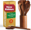 Riveira Teak Wooden Spoons for Cooking Set of 9 – Natural Teak Wooden Cooking Utensils, Wooden Spatula, Wooden Spoon - Premium Quality Wooden Utensil Set for Non-Toxic Cooking by CozyNest Decor