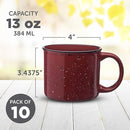 DISCOUNT PROMOS Ceramic Campfire Coffee Mugs 13 oz. Set of 10, Bulk Pack - Perfect for Tea, Espresso, Cappuccino, Hot Cocoa - Maroon by TinyTreasures Baby Boutique