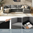 mopio Oversized Modular Sectional Sofa with Fully Removable Covers and Storage, Convertible U, L-Shaped and Sleeper Sectional, Modern Couches with Ottoman Chaise (Stone Gray Fabric, 8 Seats, Sleeper) by CozyNest Decor