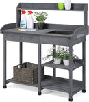 Yaheetech Outdoor Potting Bench Table Potters Benches Garden Workstation for Horticulture with Drawer/Adjustable Shelf Rack/Removable Sink/Hooks/Pads, Gray by GreenHaven Gardens