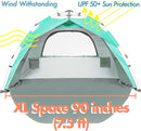 Beach Tent Pop Up Beach Sun Shade Tent with UPF 50+ UV Protection, Removable Floor Zippered Privacy & Ventilation Sun Shelter Family 3 to 4 Person by TinyTreasures Baby Boutique
