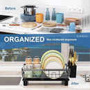 GAXmi Dish Drying Rack Over The Sink Drainer with Drainboard Utensil Holder, 1-Tier Grey by CozyNest Decor