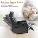 Manual Swivel Rocker Recliner Chair for Adults, Overstuffed Reclining Glider Chair for Nursing with Vibration Massage & Heat, Living Room Rocking Recliner 2-Stage backrest, Faux Leather Black
