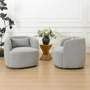 KINWELL 34" Wide Sherpa Swivel Barrel Chairs Set of 2, No Assembly Round Boucle Upholstered Accent Chairs Armchairs Single Sofa Chair with Toss Pillow for Living Room and Bedroom, Gray by CozyNest Decor