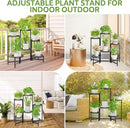 iDavosic.ly 6 Tier Large Plant Stand Indoor with 10-Inch Wide Drainage Tray, Tiered Corner Metal Outdoor Flower Display Holder Shelf, Folding Tall Rack for Patio Porch Balcony, Black Iron Carving by GreenHaven Gardens