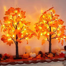 2 Pack 24 Inch Prelit Fall Maple Tree Fall Decor with 48 LED Timer Battery Operated Artificial Fall Light Up Tree Pumpkin Maple Acorn for Fall Thanksgiving Decorations Table Home Indoor Autumn Harvest by CozyNest Decor