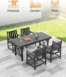 HDPE Outdoor Dining Set of 6, Patio Dining Table Set with 4 Chairs and 1 Bench, 6 Pieces HDPE Dining Set with Umbrella Hole, Outdoor Furniture Sets for Deck, Poolside, Garden, Obsidian by CozyNest Decor