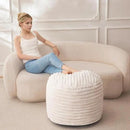 HIGOGOGO Round Stuffed Pouf Ottoman, Stripe Faux Fur Poufs with Foam Chunk Filling, Furry and Fluffy Pouf Foot Stool Storage Ottoman, 20 X 15 Floor Poufs Foot Rest for Living Room, Beige by CozyNest Decor