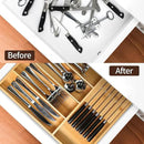 VaeFae Bamboo Silverware Organizer (Non-expandable), Utensil Holder for Drawer, Wooden Cutlery Tray with Divider for Kitchen Drawer, Utensil Organizer with Knife Block by CozyNest Decor