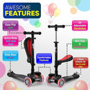 Hurtle 3-Wheeled Scooter for Kids - Wheel LED Lights, Adjustable Lean-to-Steer Handlebar, and Foldable Seat - Sit or Stand Ride with Brake for Boys and Girls Ages 1-14 Years Old by TinyTreasures Baby Boutique