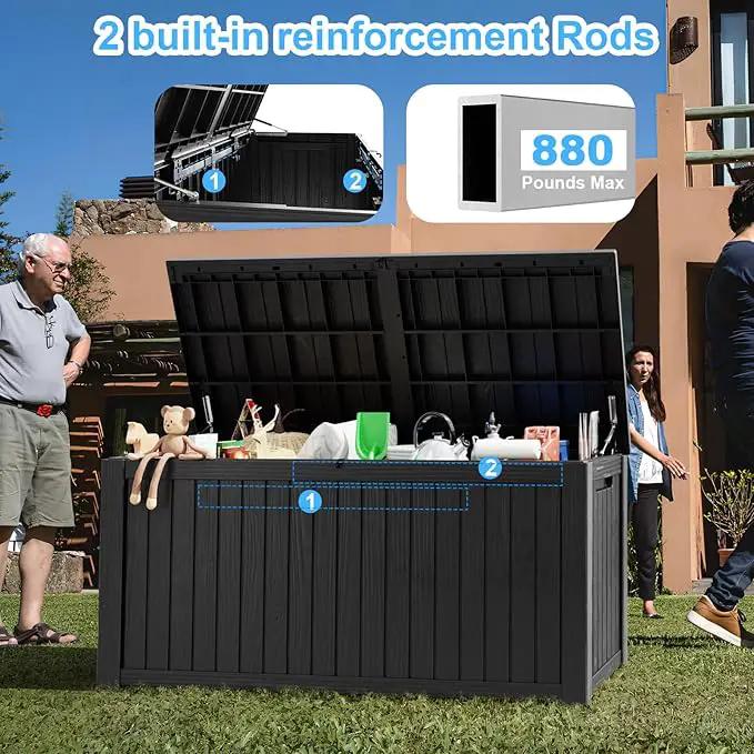 180 Gallon Deck Box,Resin Outdoor Storage Box with Lockable for Patio Furniture, Pool Accessories, Garden Tools Waterproof Outside Storage Box, Black, photo 2 of 9