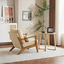 Karl home Accent Chair Wide Armrest Mid-Century Lounge Chair Teddy Fleece Armchair with Lumbar Pillow & Solid Wood Frame for Living Room, Bedroom, Balcony, Khaki by CozyNest Decor