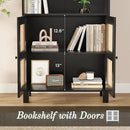 Tall Bookshelf, 5-Tier Book Shelf with 2 Rattan Doors, Freestanding Bookcase Display Shelves with Large Storage, Book Case for Living Room, Office, Study, Bedroom, 70.9 Inch by CozyNest Decor