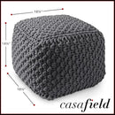 Casafield Square Pouf Ottoman, Dark Gray 18.5" W x 18.5" D x 14.5" H Cotton Knit Foot Stool - Boho Floor Pouffe for Living Room, Bedroom, Home Office by CozyNest Decor