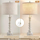 Set of 2 Farmhouse Table Lamps for Living Room, 29.5" Inch Tall Rustic Bedrooms Nightstand Table Lamp with USB-C & USB-A Charging + AC Outlet, Pull Chain Bedside Lamp for End Table, Antique White by CozyNest Decor