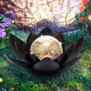 Huaxu Solar Lights Outdoor Garden Decor Metal Black Lotus Decoration, Crackle Globe Glass Waterproof LED Outside Table Lamp for Patio,Lawn, Yard,Walkway,Tabletop,Ground Gifts for Mom by GreenHaven Gardens