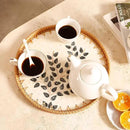 Round Rattan Tray with Mother of Pearl Inlay & Wooden Base - Decorative Wicker Serving Tray for Coffee/Bread/Fruits, Food Storage & Display - Multipurpose Home Decor (M,Little Tree) by CozyNest Decor