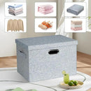 Large 17" 36 Quart Collapsible Stackable Storage Bins with Lids, 3 Packs Blue-Grey Linen Fabric Closet Boxes with Lids, Storage Cube Baskets Container Organizers for Bedroom (17x12x11) by CozyNest Decor