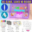LED Drawing Board, 13.8"X10", Acrylic Note Board with Colors, Include Adapter, Acrylic Dry Erase Pad with Light 4 Modes & 7 Colors, 8 Markers, Stand, Hanging Chain, 2 Gel Clings, Holiday Gift by TinyTreasures Baby Boutique