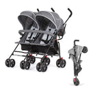 Dream On Me Volgo Twin Umbrella Stroller in Gray, Lightweight Double Stroller for Infant & Toddler, Compact Easy Fold, Large Storage Basket, Large and Adjustable Canopy by TinyTreasures Baby Boutique