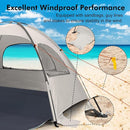 WhiteFang Beach Tent Anti-UV Portable Sun Shade Shelter for 3/4/6/8 Person, Extendable Floor with 3 Ventilating Mesh Windows Plus Carrying Bag, Stakes and Guy Lines by TinyTreasures Baby Boutique