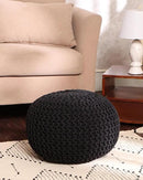 REDEARTH Round Pouf Foot Stool Ottoman - Hand Knitted Bean Bag - Cord Boho Pouffe - Cable Poof Footrest for Living Room - Nursery - Bedroom - Patio - 100% Cotton - Home Decor (19.5"x19.5"x14") - Black by CozyNest Decor