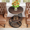 Tribesigns Round End Side Table: Side Table with 2 Tiers Storage Shelves, Vintage End Table for Living Room, Small Bedside Table Accent Table with Arc-Shaped Frame, Rustic Brown by CozyNest Decor