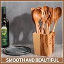 Gudamaye 13 inch Long Wooden Spoons for Cooking, 9 PCS Natural Teak Wooden Kitchen Utensil Set with Utensils Holder Made of Australia Camphor Laurel Wood，Wooden Utensils for Cooking by CozyNest Decor