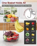 Fruit Basket for Kitchen Counter - 2-Tier Large Capacity Fruit Bowl with Detachable Banana Hanger, Rust-Proof Metal Fruit Holder for Vegetables, Bread, Toiletry,10" D x 10" W x 14" H, Silver. by CozyNest Decor