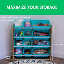 Humble Crew Kids Toy Storage Organizer with 12 Plastic Bins, Natural Wood/Aqua – Removable Bins for Playroom, Bedroom, Toddler Furniture for Boys and Girls Ages by TinyTreasures Baby Boutique
