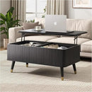 Lift Top Coffee Table with Storage Shelf & Hidden Compartment, Mid Century Modern Fluted Rectangle Dining Table for Living Room, Home Office,Black by CozyNest Decor