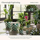 MACKENZIE-CHILDS Enamel Herb Pots, Small Plant Pots for Herbs or Flowers, Set of 3, Green-and-White Emerald Check by CozyNest Decor
