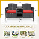 Flamaker Outdoor Furniture Patio Loveseat Wicker 2-Seat with Built-in Table and Cushions Rattan Porch Chairs Bench for Balcony, Lawn, Backyard (Red) by CozyNest Decor