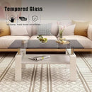 Glass Coffee Table Rectangle Living Room Center Table, with Gray Tempered Glass Tabletop and White MDF Layer,for Living Room and Office, Gray+White by CozyNest Decor