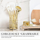White Silicone and Gold Cooking Utensils Set with Gold Utensil Holder - 7-Piece Silicone Cooking Tools - Ideal for Nonstick Cookware and Stylish Modern Kitchens - Luxury Kitchen Accessories by CozyNest Decor