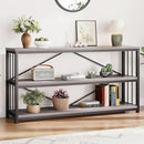 LVB Extra Long 3-Tier Sofa Table, Industrial Console Table with Storage Shelf, Modern Rustic Wood Metal Narrow Entryway Table, Skinny Behind Couch Table for Foyer Living Room Bedroom, Light Grey, 70In by CozyNest Decor
