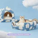 Lesure Cute Cat Beds for Indoor Cats - 2 in 1 Large Cat Cave Bed for Puppy and Small Dog with Removable Washable Cushioned Pillow, Cozy Kitten Tent with Non-Slip Bottom, Blue, 17.3 inches by CozyNest Decor