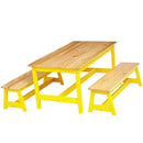 Amazon Basics Indoor Kids Table and Bench Set, Natural, solid pine wood, 3 Count (Pack of 1), Wood Activity Table for Art, Craft, Reading, Learning by CozyNest Decor