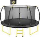 10FT 12FT 14FT 16FT Pumpkin Trampoline for Kids Adults, ASTM Approved Outdoor Recreational Trampoline with Basketball Hoop, Enclosure Net, Yellow by TinyTreasures Baby Boutique
