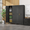 Kitchen Pantry Cabinet,75”Black Metal Storage Cabinets with Doors and 4 Adjustable Shelves,Kitchen Cabinet with 2 Gold Handles,Tall Cabinet for Livingroom, Bathroom by CozyNest Decor