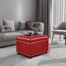 24'' Leather Storage Ottoman Rectangular Foot Rest Stool with Nailhead Trim for Bedroom Living Room(Red) by CozyNest Decor