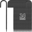 16 Inches 24-Pack J Hook Rebar Stakes Heavy Duty Tent Stakes with Chisel Point End, Steel Ground Anchors Metal Garden Stakes Chain Link Fence Stakes Black Coated by CozyNest Decor